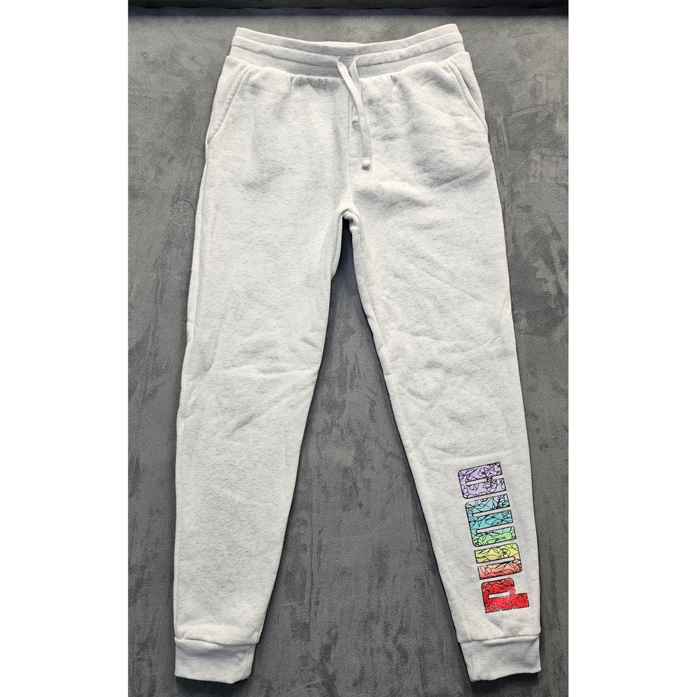 PUMA Youth Girls L 14/16 Grey Rainbow Floral Logo Fleece Joggers Sweatpants